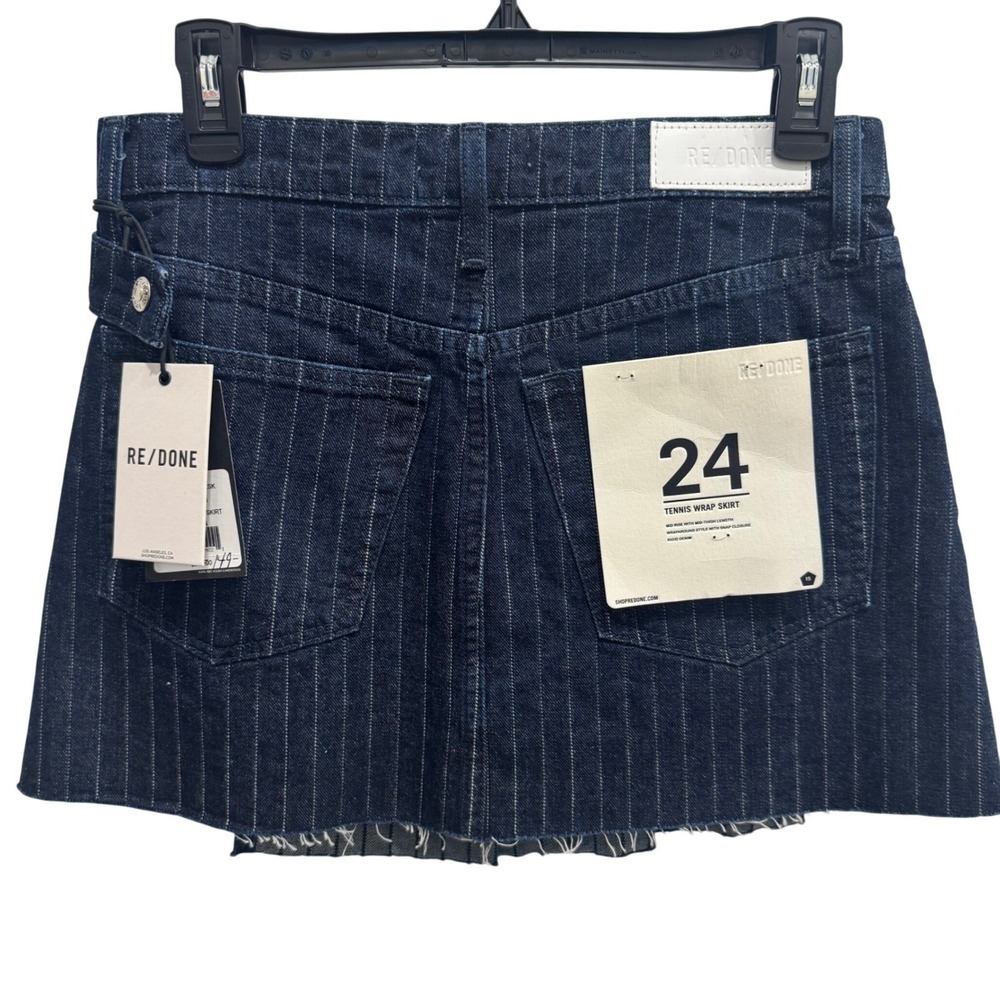 NWT RE/DONE Indigo Pinstripe Denim Tennis Wrap Skirt – Size‎ 24 (runs larger) - Picture 6 of 16